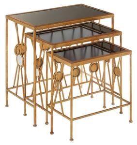 Annie Black Glass Top Nest Of 3 Tables With X Design Gold Frame