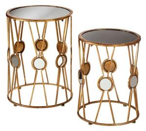 Annie Round Glass Set Of 2 Side Tables With Gold Frame