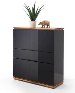 Everly Highboard In Black High Gloss Lacquered And Oak