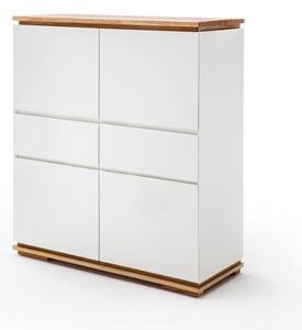 Everly Highboard In Matt White Lacquered And Oak With 4 Doors