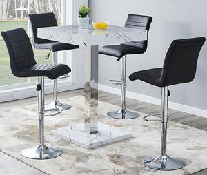 Topaz Vida Marble Effect Gloss Bar Table 4 Ripple Black Stool