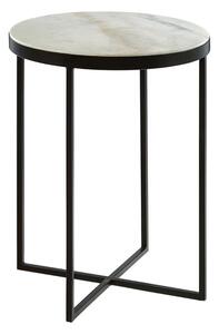 Shalom Round White Marble Top Side Table With Black Cross Legs