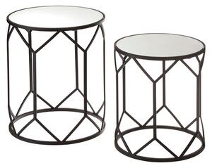 Avanto Round Glass Set of 2 Side Tables With Black Metal Frame