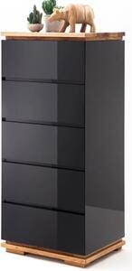 Everly Chest Of Drawers In Black High Gloss Lacquered And Oak