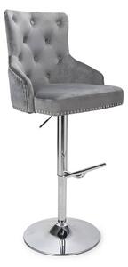 Rivne Velvet Bar Stool With Chrome Base In Grey