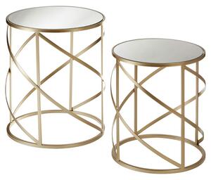 Avanto Round Glass Set of 2 Side Tables With Swirl Metal Frame