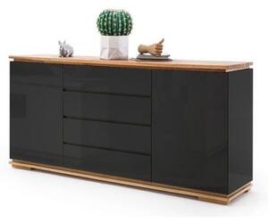 Everly Sideboard In Black High Gloss Lacquered And Oak