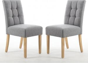 Mendoza Silver Grey Fabric Dining Chairs With Oak Legs In Pair