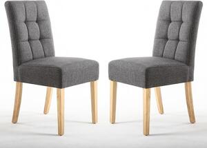 Mendoza Steel Grey Fabric Dining Chairs With Oak Legs In Pair