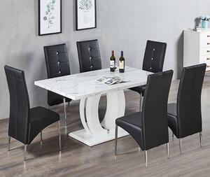 Halo Vida Marble Effect Dining Table With 6 Vesta Black Chairs