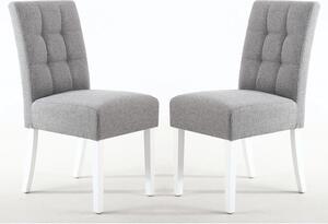 Mendoza Silver Grey Fabric Dining Chairs With White Legs In Pair