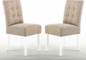 Mendoza Oatmeal Fabric Dining Chairs With White Legs In Pair