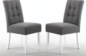 Mendoza Steel Grey Fabric Dining Chairs With White Legs In Pair