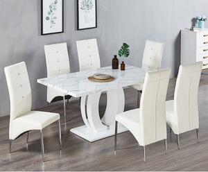 Halo Vida Marble Effect Dining Table With 6 Vesta White Chairs