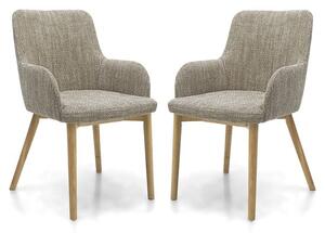 Saratov Oatmeal Fabric Dining Chairs With Oak Legs In Pair