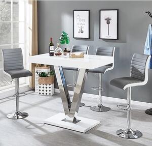 Vienna White High Gloss Bar Table With 4 Ritz Grey White Stools