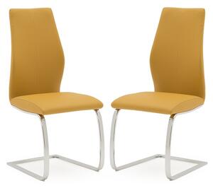 Bernie Pumpkin Leather Dining Chairs With Chrome Frame In Pair