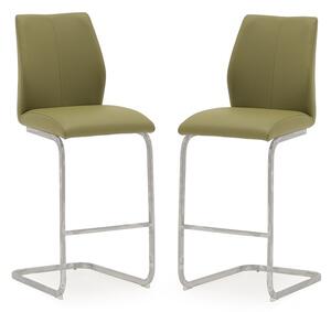 Samara Bar Chair In Green Faux Leather And Chrome Legs In A Pair