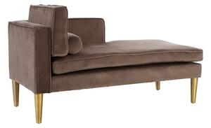 Jasmine Left Arm Velvet Lounge Chaise With Gold Legs In Grey