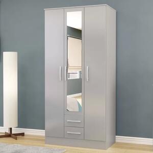 Lynn Mirrored Wardrobe With 3 Door In Grey High Gloss