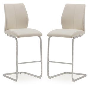 Samara Bar Chair In Taupe Faux Leather And Chrome Legs In A Pair