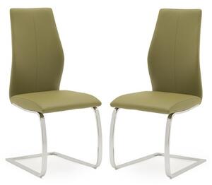 Bernie Olive Leather Dining Chairs With Chrome Frame In Pair