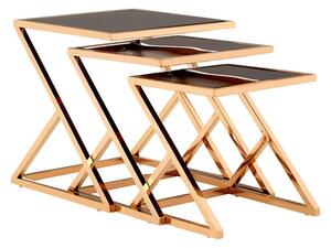 Orion Black Glass Top Nest Of 3 Tables With Rose Gold Frame