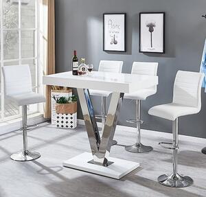 Vienna White High Gloss Bar Table With 4 Ripple White Stools