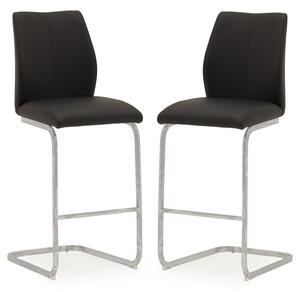 Samara Bar Chair In Black Faux Leather And Chrome Legs In A Pair