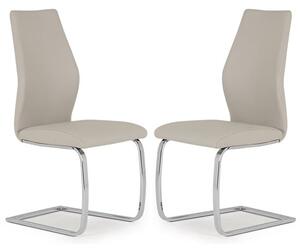 Bernie Taupe Leather Dining Chairs With Chrome Frame In Pair