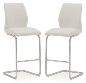 Samara Bar Chair In White Faux Leather And Chrome Legs In A Pair