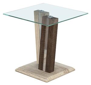 Oreo Glass End Table In Clear With Light And Dark Wood Base