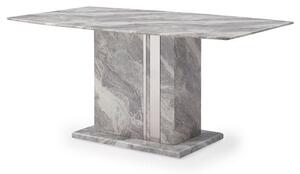 Nouvaro Dining Table In Grey Paper Marble Top With Wooden Base