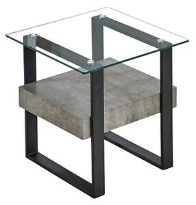 Triton Glass End Table With Light Concrete And Black Metal