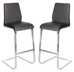 Prestina Bar Stool In Grey Pu With Chrome Legs In A Pair