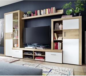 Scribe Living Room Set In Rustic Oak And White With LED