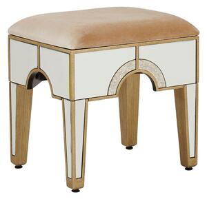 Antibes Mirrored Glass Stool With Champagne Fabric Seat