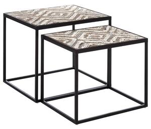 Orphee Wooden Set Of 2 Side Tables With Metal Frame In White