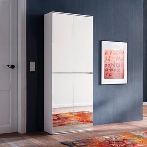 Cubix Mirrored Hallway Shoe Cupboard In White With 4 Doors