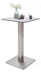 Soho Glass Bar Table Square In Light Grey And Brushed Steel Base