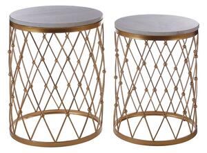 Hannah Round Marble Top Set Of 2 Side Tables With Gold Frame