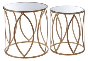 Hannah Round Glass Top Set Of 2 Side Tables With Gold Frame