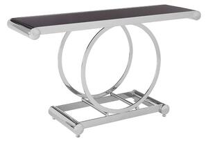 Columbus Black Glass Console Table With Polished Silver Frame