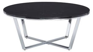 Armenia Faux Marble Coffee Table Round In Black And Chrome Legs