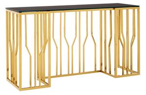 Alvara Rectangular Black Glass Top Console Table With Gold Frame