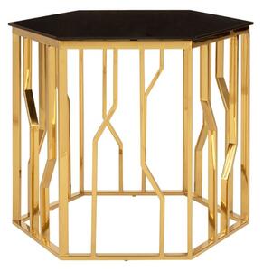 Alvara Hexagonal Black Glass Top Side Table With Gold Frame