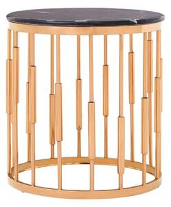 Alvara Round Black Marble Top Side Table With Rose Gold Base