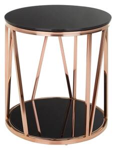 Alvara Round Black Glass Top Side Table With Rose Gold Frame