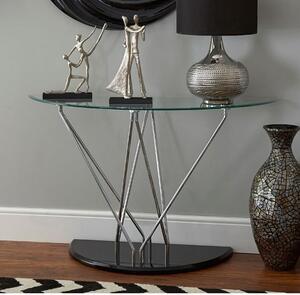 Amelia Half Moon Clear Glass Top Console Table With Black Base