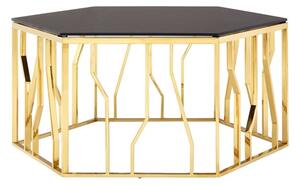 Alvara Hexagonal Black Glass Top Coffee Table With Gold Frame